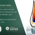 Nominations Open for the 2022 AAJ Paralegal of the Year Award Sponsored by Advocate Capital, Inc.