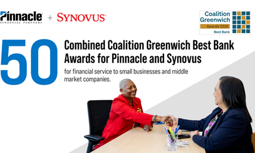 Pinnacle and Synovus Earn a Combined 50 Coalition Greenwich Best Bank Awards to Start 2026